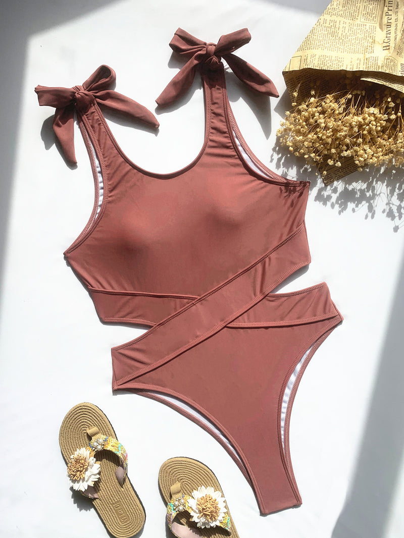 Bikini Double New One-Piece Swimsuit Stitching Bikini  Swimwear Women Hollow out Swimwear Solid Color