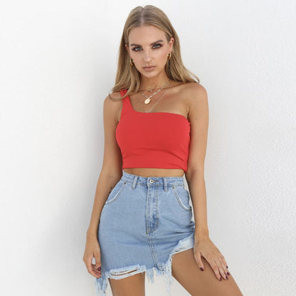 New Dress Summer Sexy One-Shoulder Midriff-Baring Top Women  Summer