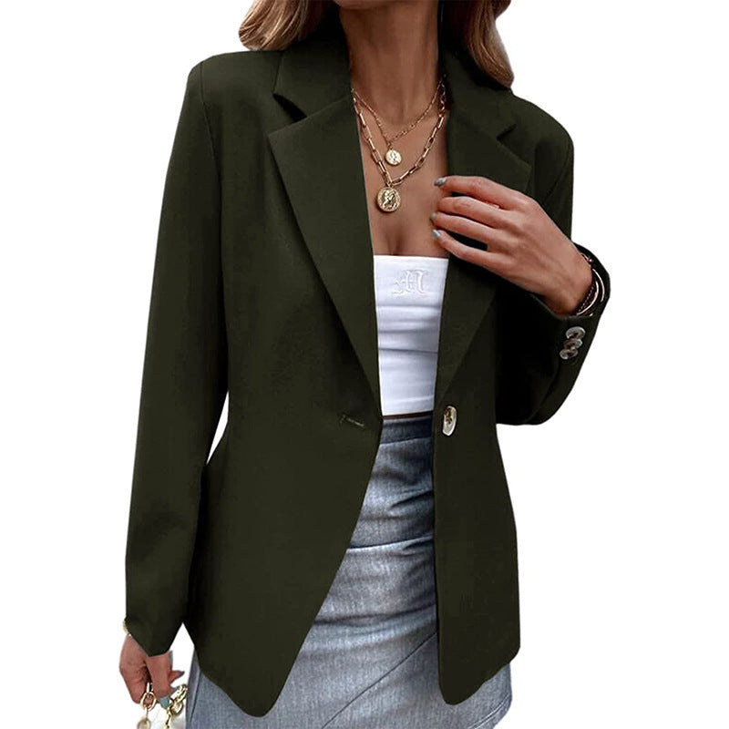 Autumn Winter Women Casual Long Sleeved Solid Color One Button Blazer