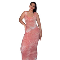 Sexy Casual Fashion Sleeveless Tie-Dyed Sheath Dress round Neck Strap Slimming Slim Fit Long Dress WomenClothing