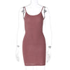 Women Clothing Solid Color Waist Tight Slimming Knitted Sleeveless Sheath Dress