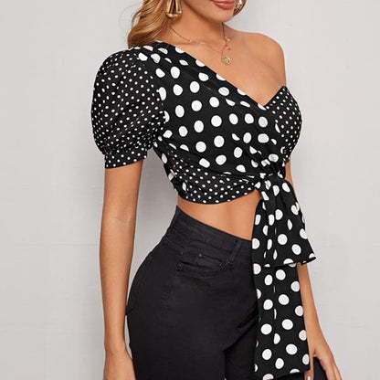 Dot Dress Top Women  Shirt Irregular Design Tube Top Professional Go-Getter Girl Style Shirt