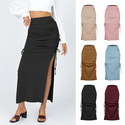 Slit Knitted Slim Skirt Fashion Pleated Tie Sexy Sheath Dress  Women Clothing