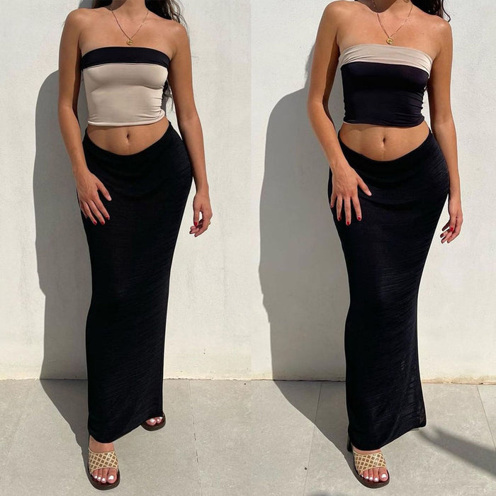 Summer Hot Women Two-Color Double-Sided Multiple Wear Bandeau Sexy Short Top Split Skirt