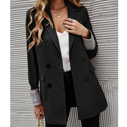 Autumn Winter Women Clothing Solid Color Polo Collar Button Slim Graceful Blazer