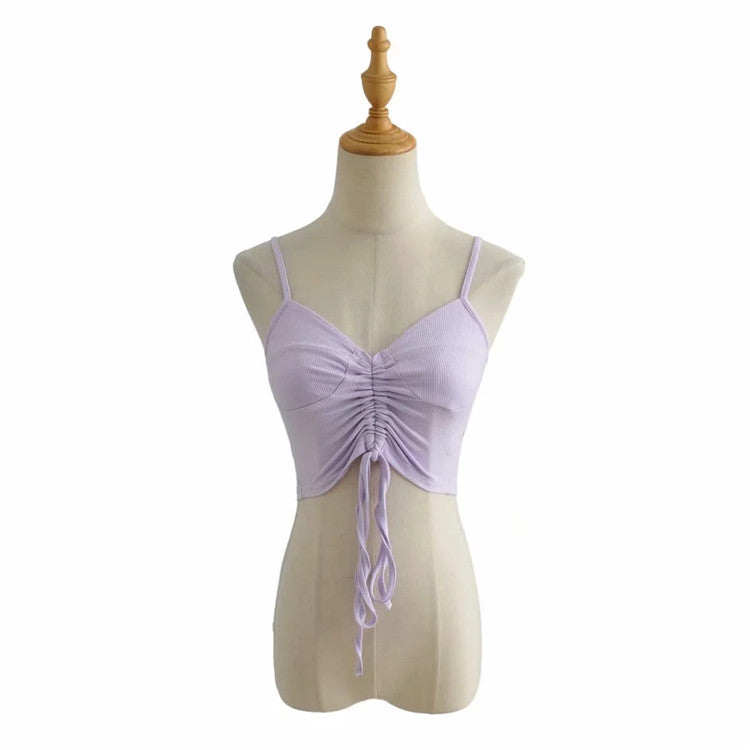 Elegant Sexy Waist Strap Design Vest Summer Women Clothing  Style Stretch Slim Short Sleeveless Top