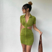 Wome Clothing 2021 Summer New Fake Two-Piece Dress Sexy Cutout Short Sleeve Single-Breasted Cardigan Short Skirt for Women