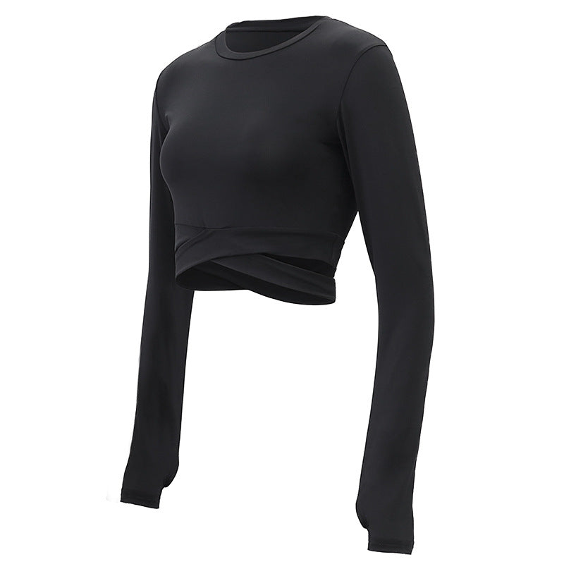 New Workout Long Sleeve T-shirt Pure Color Ice Silk Touch Women  Yoga Clothes Solid Color Running Sportswear