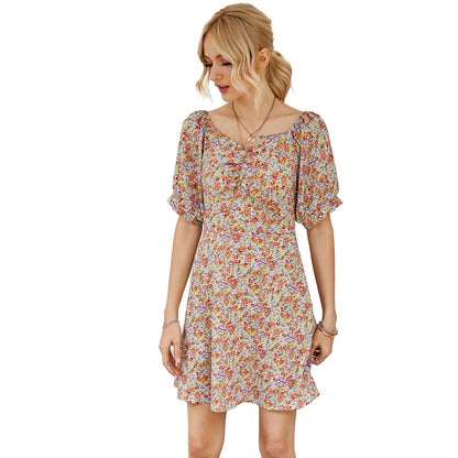 New Sexy Summer V-neck Short Sleeve Floral Print Dress for  Women estampado floral Vestidos