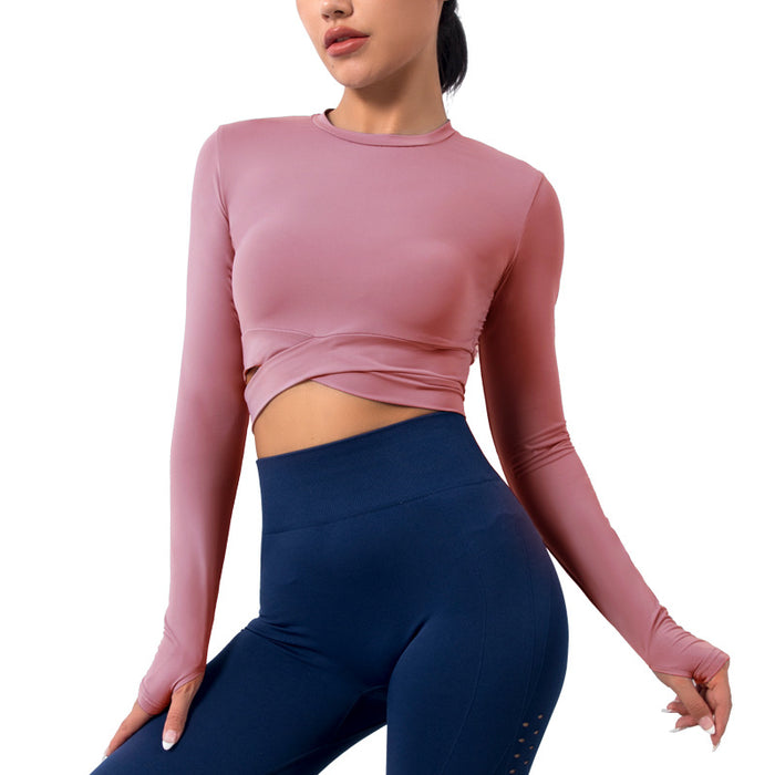 New Workout Long Sleeve T-shirt Pure Color Ice Silk Touch Women  Yoga Clothes Solid Color Running Sportswear