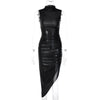Women Clothing Winter Solid Color Faux Leather Slim Pleated Sleeveless Dress