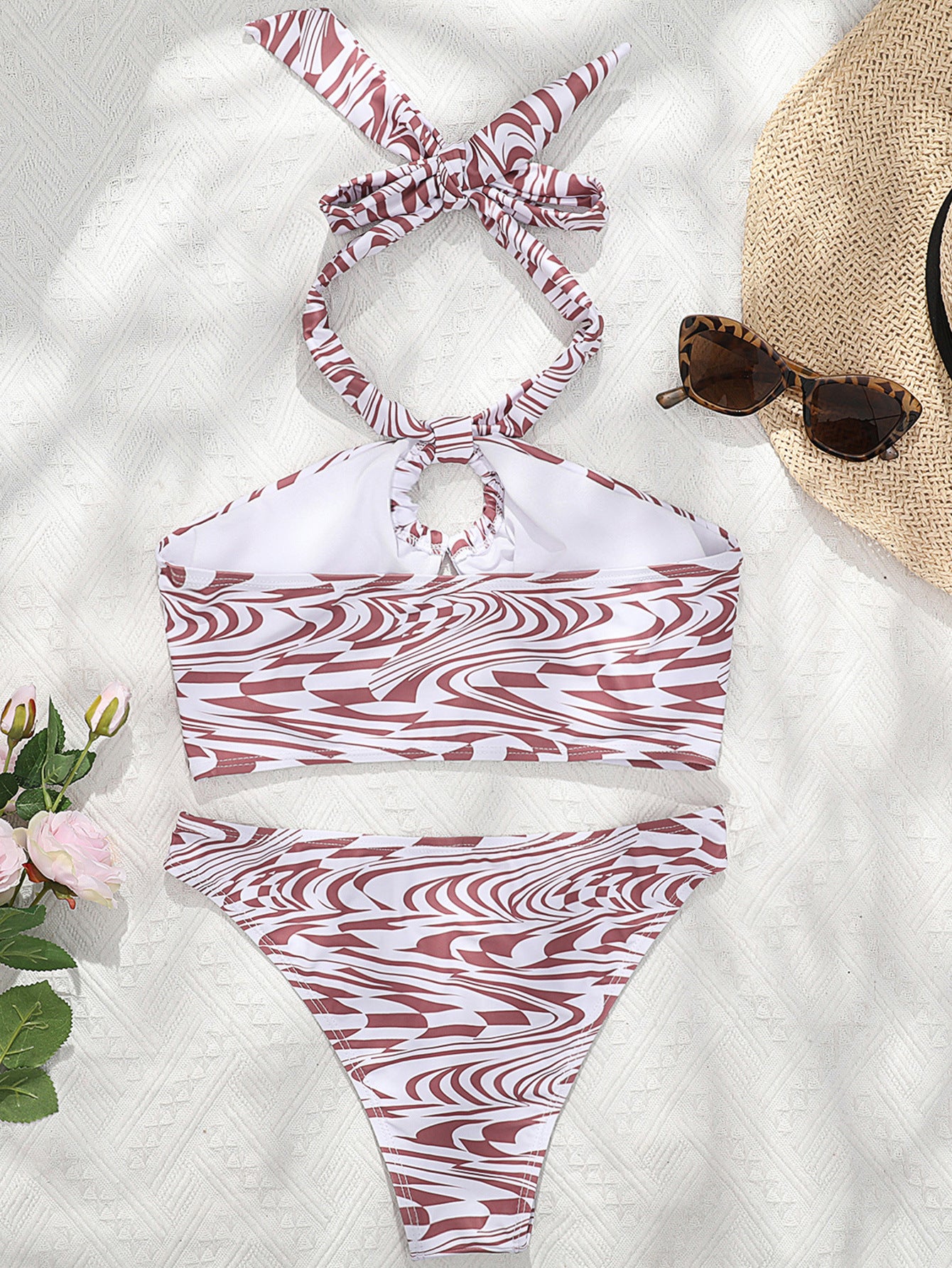 New Rotating Printing Lace-up Sexy Bikini Split Swimsuit Swimwear Women