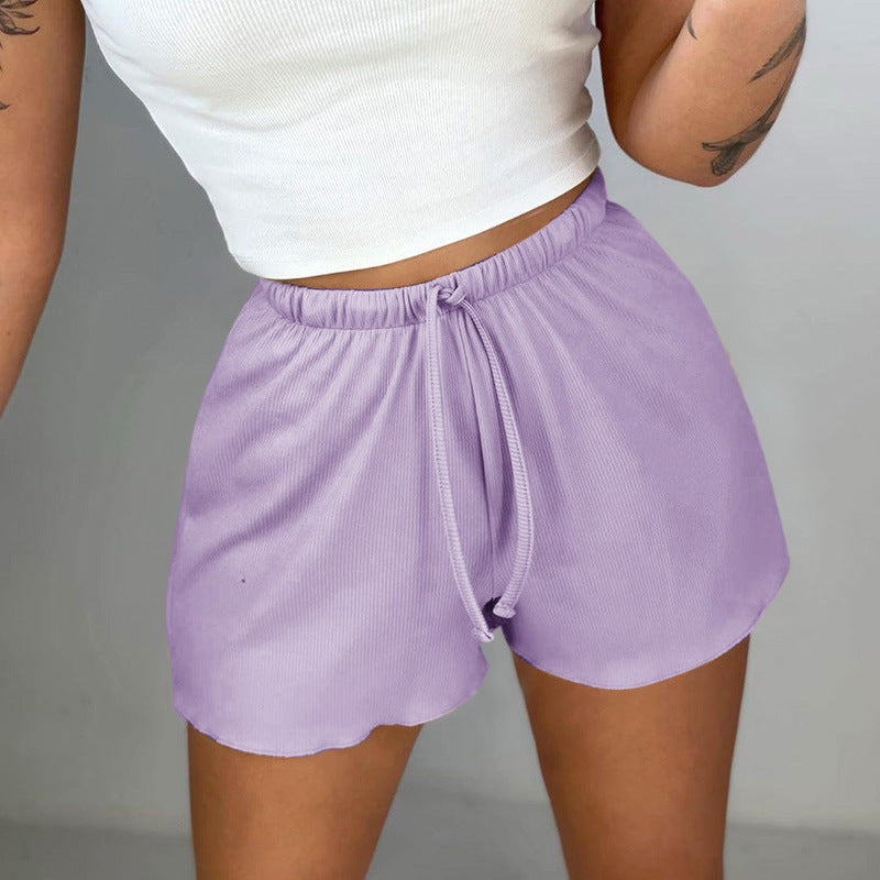 Summer New Casual Pants Sports Yoga Running Solid Color Drawstring Shorts