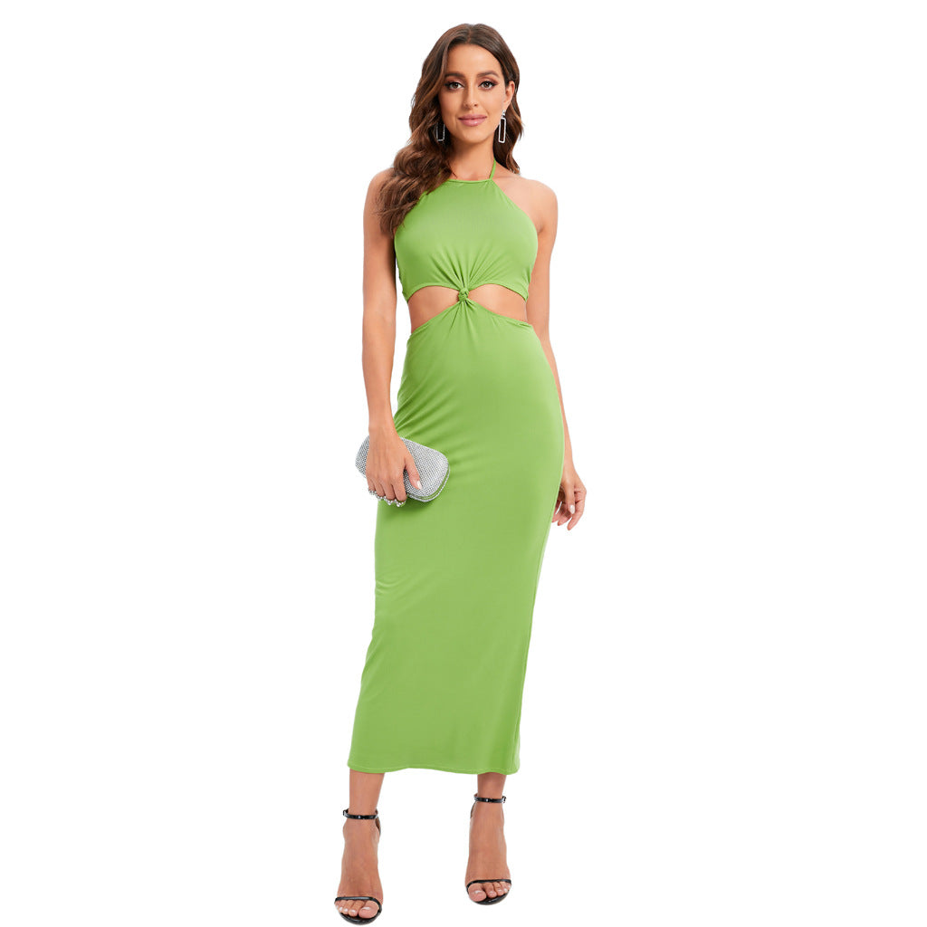 Women  Clothing Sexy Backless Sleeveless Halter Dress Skinny Hip Skirt Long Waist-Baring Dress Women