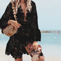 Summer New Popular Bikini Blouse Hollow Beach V-neck Dress