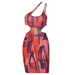 Digital Printed Sexy Cutout Sling Sheath Dress for Women Clothing Autumn New