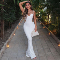 Women Clothing Spring Sexy Backless Hollow Out Cutout Out Maxi Dress Strap Slim Dress