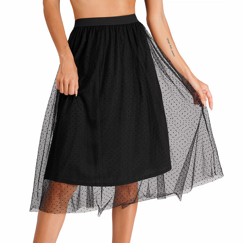 Women Clothing 2022 Summer New Knitted Mesh Fairy Dress Elastic Waist A- line Skirt Umbrella Skirt