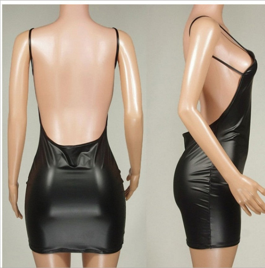 New Imitation PU Leather Backless Skirt Sexy Sexy Suit