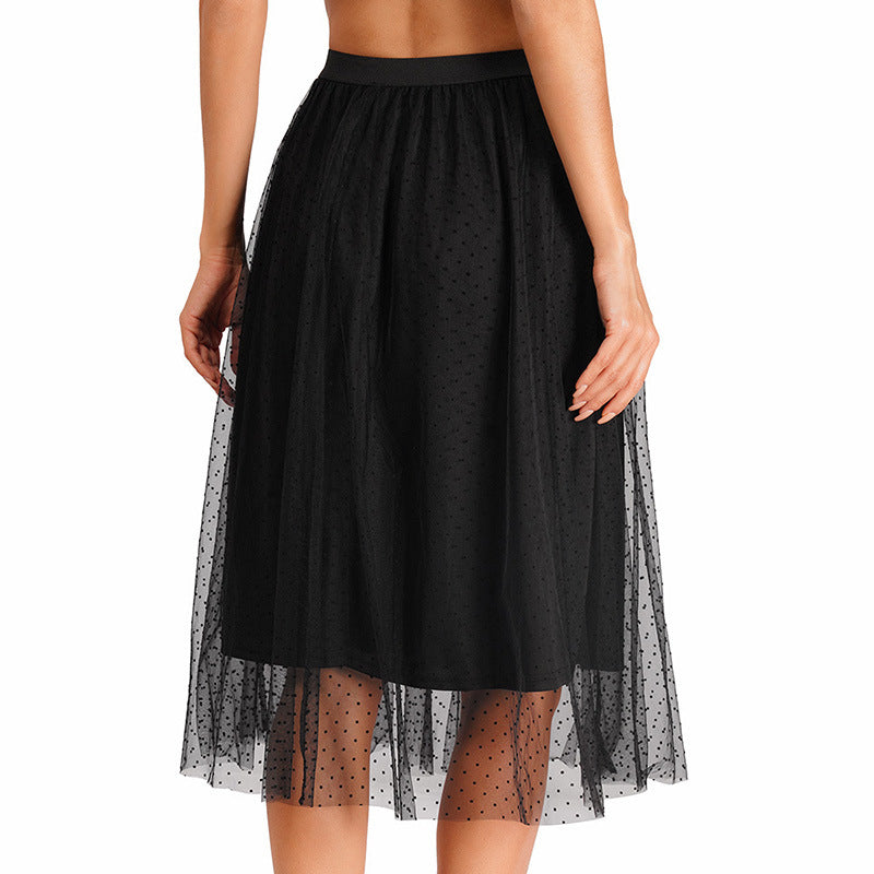 Women Clothing 2022 Summer New Knitted Mesh Fairy Dress Elastic Waist A- line Skirt Umbrella Skirt