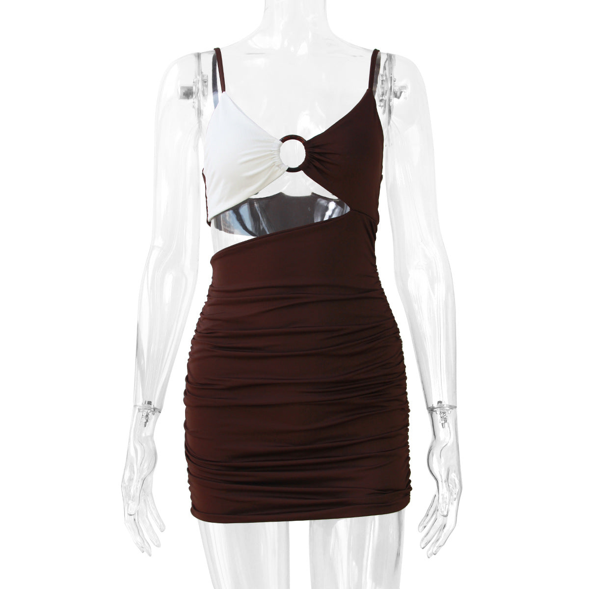2021 Summer   Women  Dress Sexy V-neck Strap Hip Skirt Color-Matching Dress