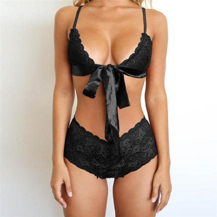 Three-Point Sexy Seduction Lace Cross Lace-up Bra Sexy Lingerie