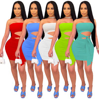 Women  Clothing Fashion Summer New  Fashion Sexy Sleeveless Belly-Exposed Bow Chest-Wrapped Dress