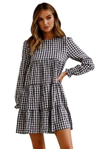 Autumn New Long Sleeve round Neck Swing Plaid Loose Dress for Women