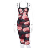 Women 2021 Autumn New Pleating Printed Square Collar Long Sleeve Slim Dress