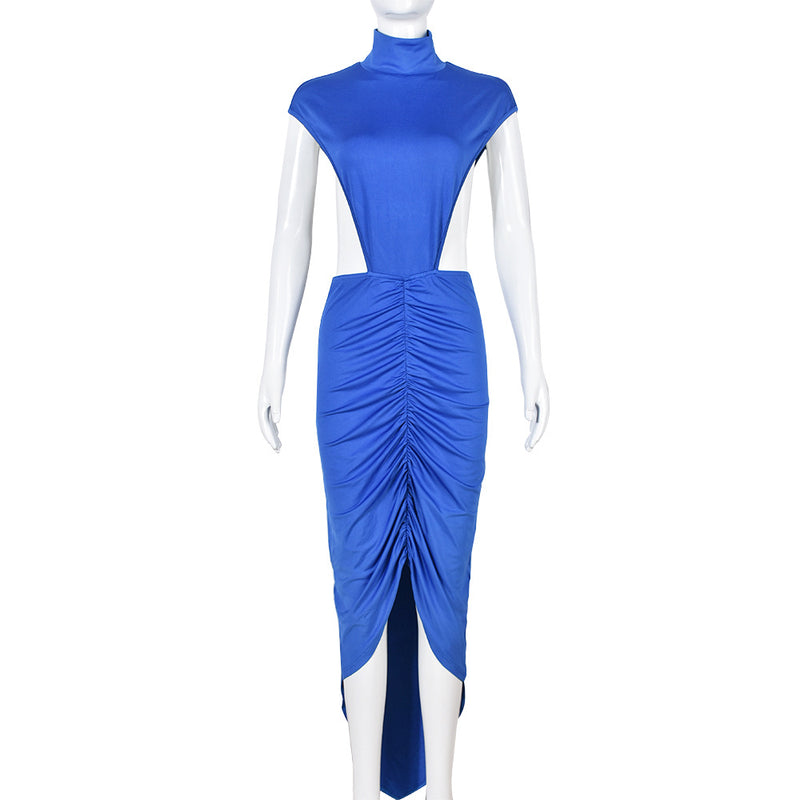 Spring Solid Color Sexy Stand Up Collar Hollow Out Cutout Split Graceful Fashionable Dress