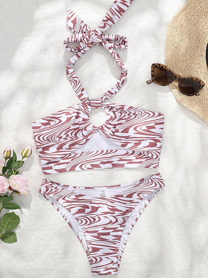 New Rotating Printing Lace-up Sexy Bikini Split Swimsuit Swimwear Women