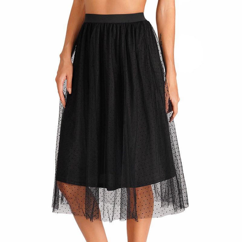 Women Clothing 2022 Summer New Knitted Mesh Fairy Dress Elastic Waist A- line Skirt Umbrella Skirt