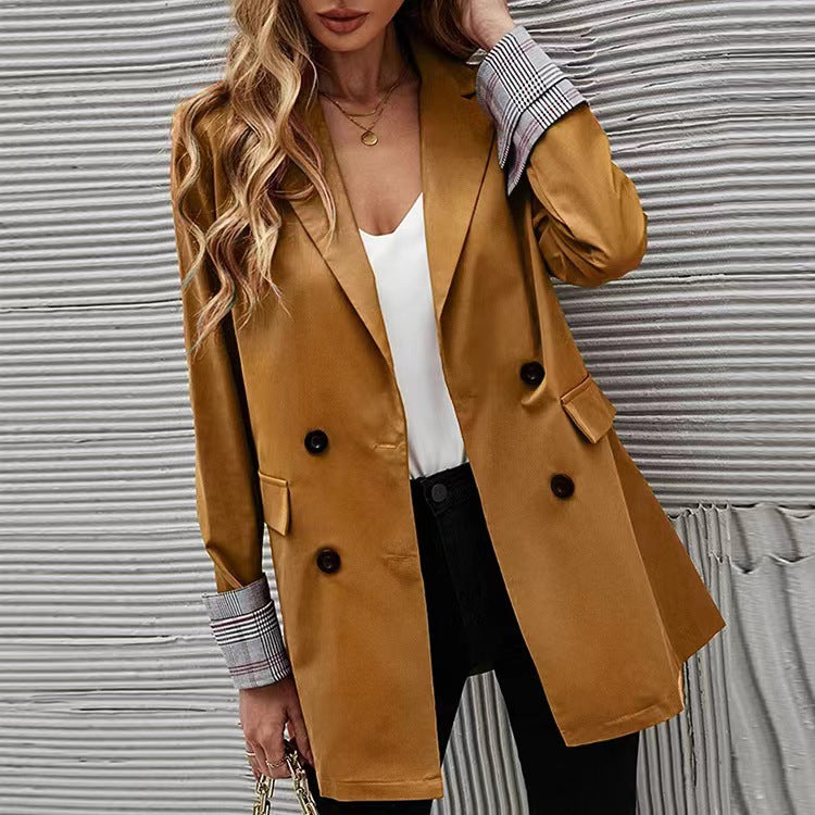 Autumn Winter Women Clothing Solid Color Polo Collar Button Slim Graceful Blazer