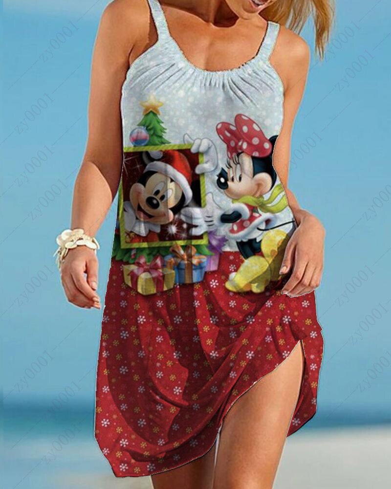 Disney Summer Spaghetti Strap Dress High Waist Slip Dress Korean Dress
