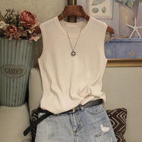 Fashion Woman Blouse 2021 Summer Sleeveless Blouse Women O-neck Knitted Blouse Shirt Women Clothes Womens Tops And Blouses C853