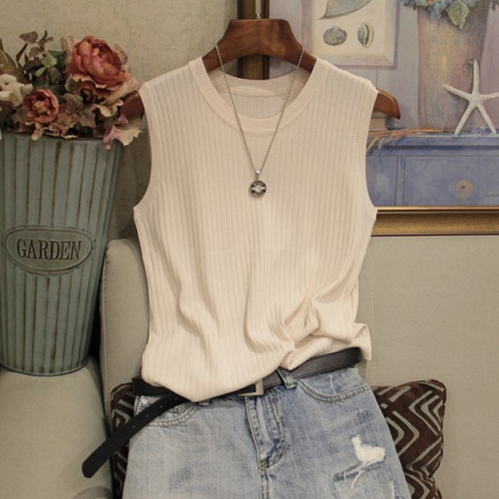 Fashion Woman Blouse 2021 Summer Sleeveless Blouse Women O-neck Knitted Blouse Shirt Women Clothes Womens Tops And Blouses C853