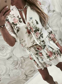 Women Summer Dress Boho Style Floral Print Chiffon Beach Tunic Sundress Loose Mini Party Dress