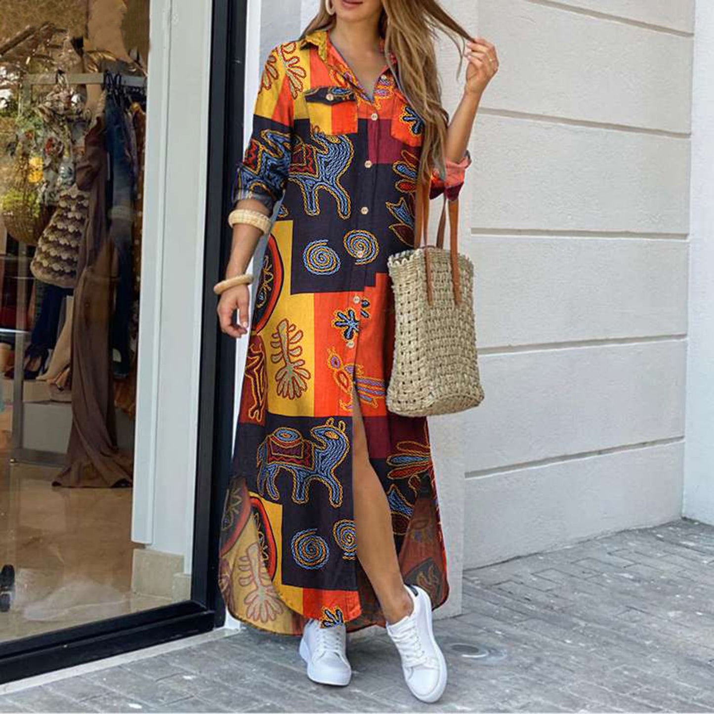 Women Stripe print Long Shirt Dress Fashion Boho Beach Button Big Maxi Dress Spring Summer 2022 New Ladies Letter Oversized Robe