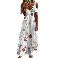Bohemian Maxi Dress Feather Printed Lace Sling Ladies Loose-fitting A-Line Long Dress Streetwear Women Summer Dress 2022 vestido