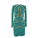 Women Sexy Bodycon Dress Round Neck Long Sleeve Mesh Patchwork See-through Dress for Nightclub Party