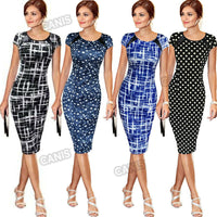 Women Casual Polka Dot Bodycon Dresses For Women Short Sleeve Pencil Dress Polka Dot Star Sketch Print Party Dress Lady Clothing