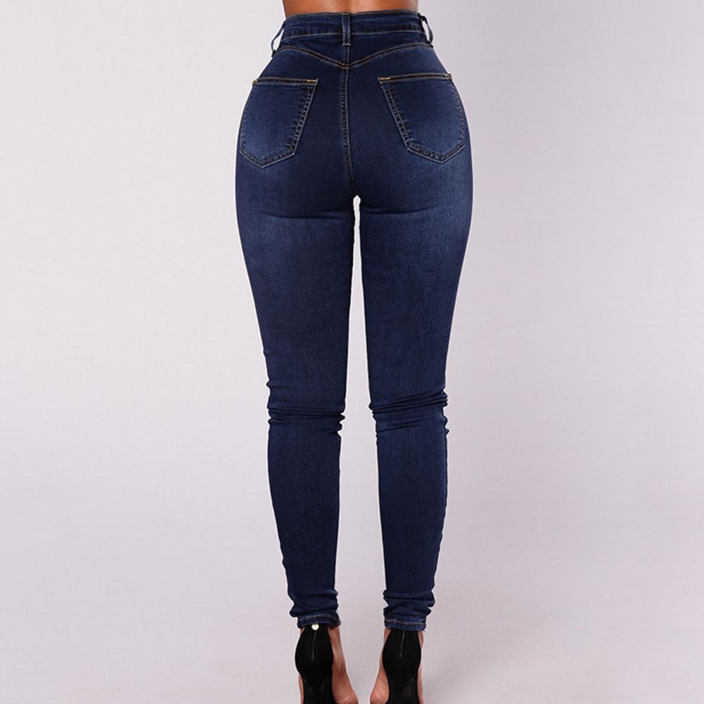 Women High Waist Pencil Jeans Vintage Skinny Double-breasted Pockets Push Up Full Length Denim Pants Trousers Female Clothing