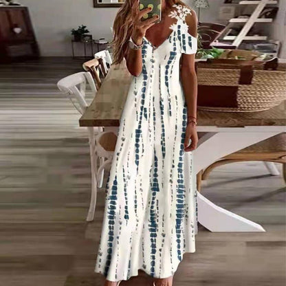 Summer Lace Spaghetti Strap Maxi Dresses Women Bohemian Floral V-Neck Off Shoulder Long Dress Casual Beach Party Robe Vestidos