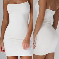Sexy Women Sling Mini Dress Halter Neck Slim Fit Solid Casual Bodycon Sundress Stretchable for Evening Party Bar Summer