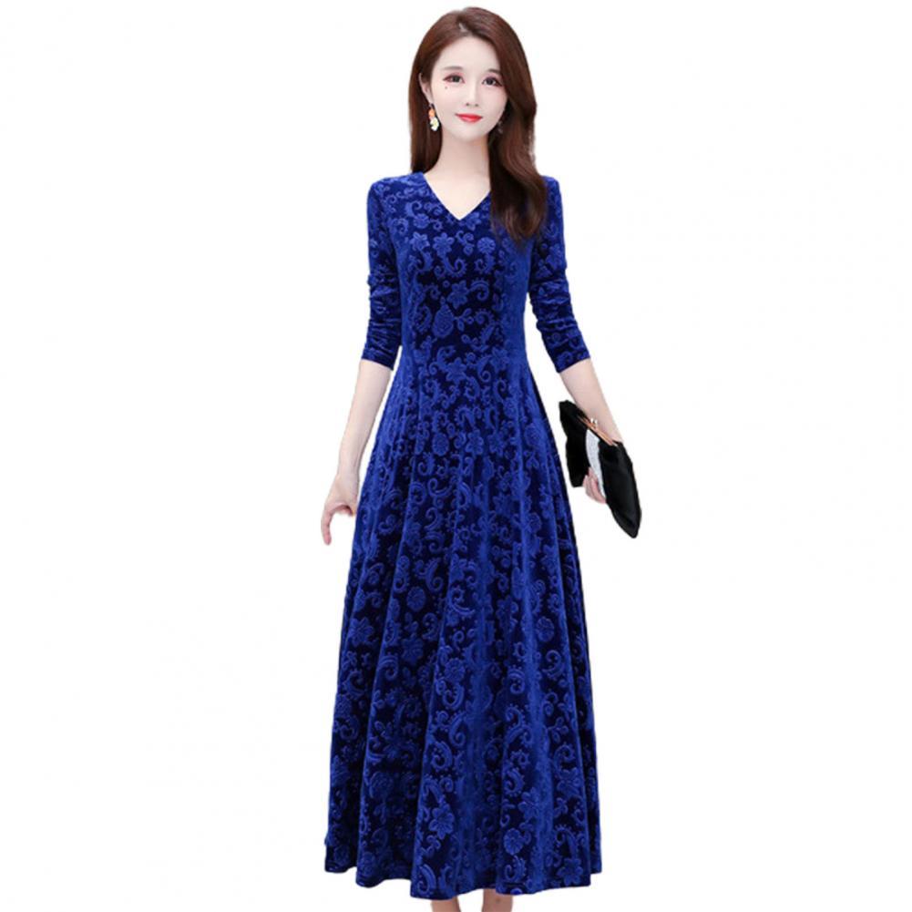 Women&#39;s dress Floral Pattern V Neck robe Spring Elegant Long dresses women Fashion Vestidos for evening dresses