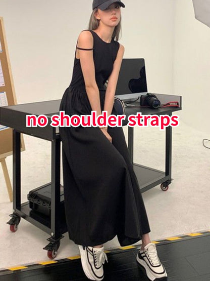 Sleeveless Dress Women Simple All-match New Spring Patchwork Designed A-line Leisure Ankle-length Ins Fashion OOTD Streetwear