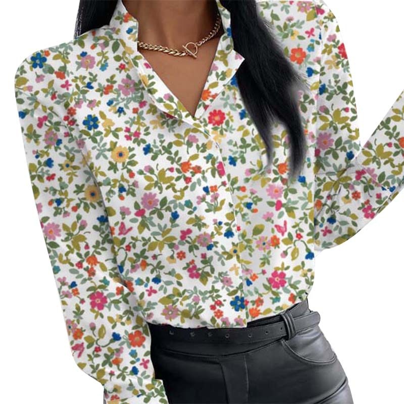 Female Casual Plus Size Blouses Floral Print Blouse Women Clothes Stand Collar Long Sleeve Office Lady Shirts Tops