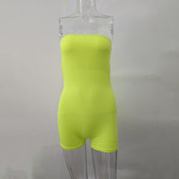 New Women Jumpsuits  Stretch Leisure Fitness Sports Jumpsuit Fluorescent Green Tube Top Bodysuit  Tight Summer