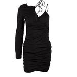 2022 summer sexy irregular one-shoulder long-sleeved suspender dress Black Elegant dresses for women Party Evening dresses y2k
