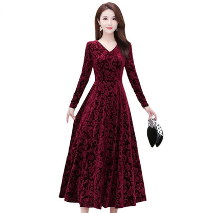 Women&#39;s dress Floral Pattern V Neck robe Spring Elegant Long dresses women Fashion Vestidos for evening dresses